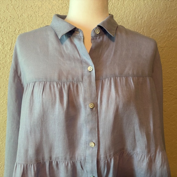 J. Jill Love Linen Periwinkle Blue Linen Tiered Long Sleeve Top Women's Size L - Picture 4 of 12